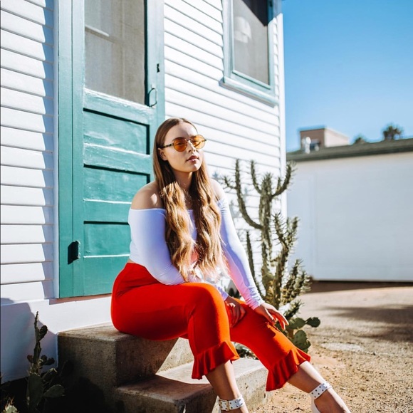 Cute Red Ruffled Bottom Pants - Picture 2 of 3